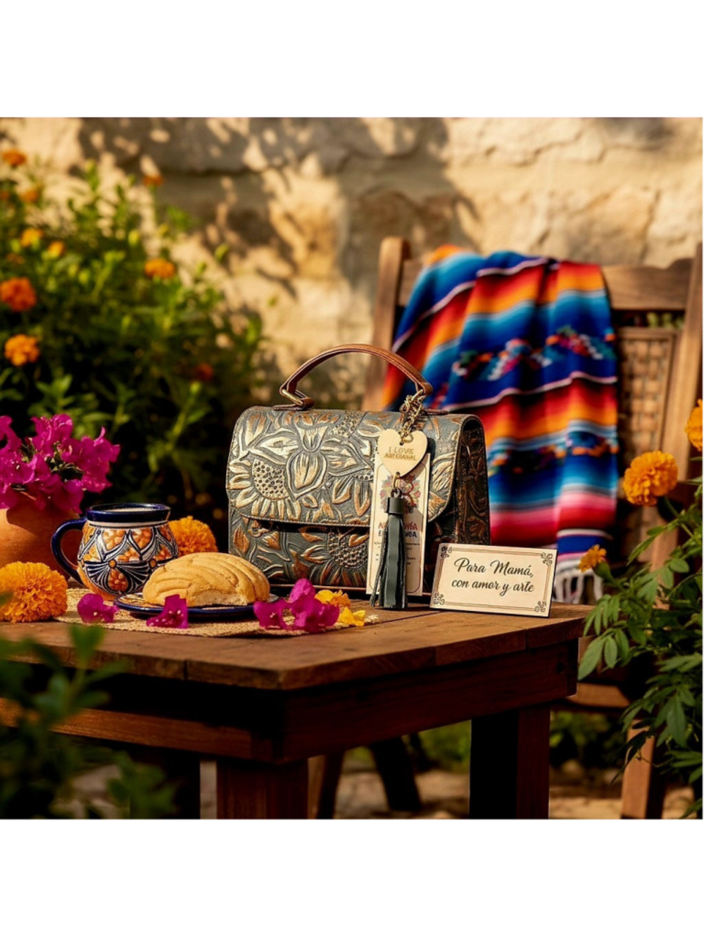 Grayish Navy Blue GOLD Sunflower Embossed Tooled Artisan Leather Crossbody Purse - Picture 16 of 16